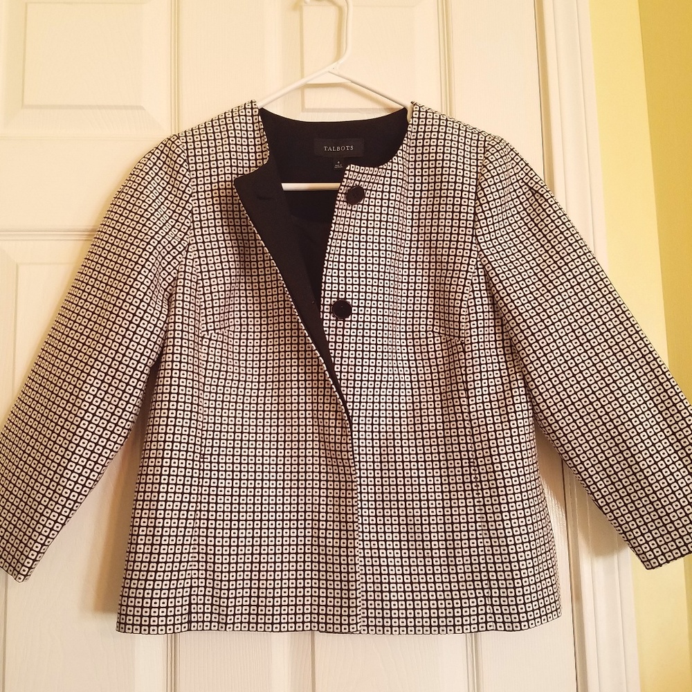 Talbots Black and White Blazer Size 4 NWOT